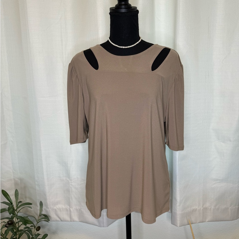 Luxology Women’s Short Sleeve Blouse Top Brown Large
